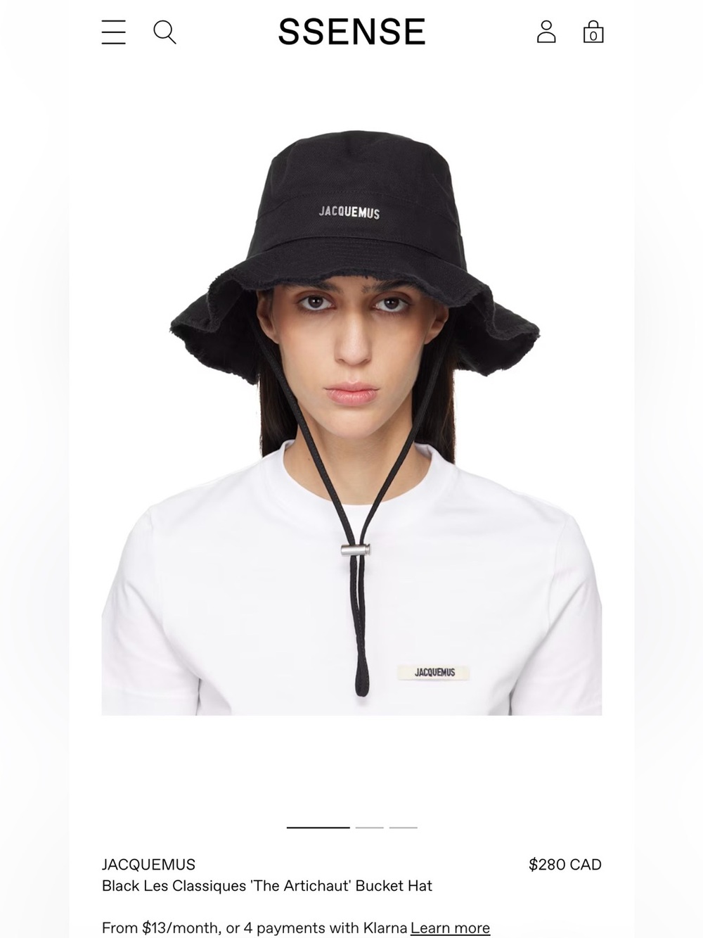 Jacquemus Black Frayed Brim Bucket Hat with Chin Cord - Worn once